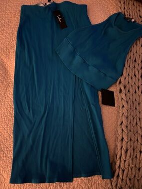 Lulu's Teal Ribbed Sleeveless Crop Top & Maxi Skirt Set